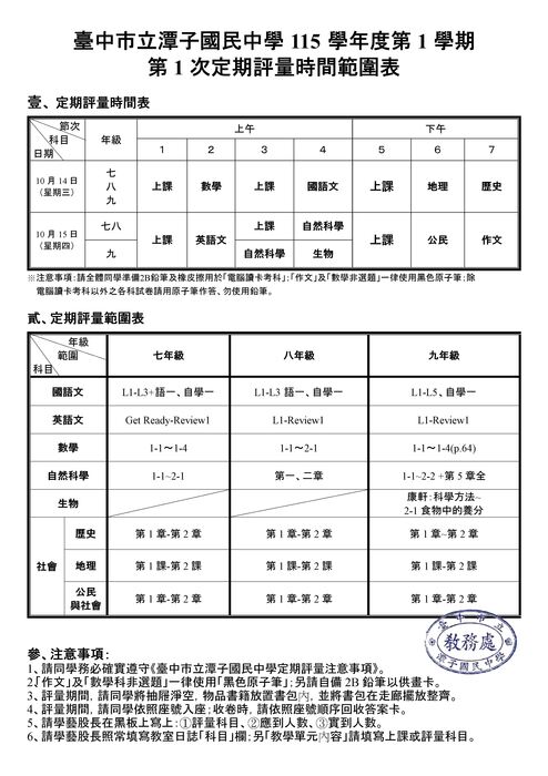 115-1 第1次定期評量時間範圍表(修正)